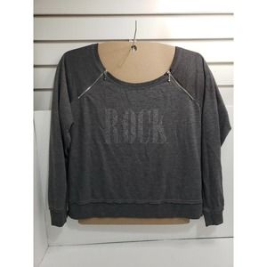 ROCK & REPUBLIC Womens sz Large Gray Silver Mini Stud Logo Zip Collar Shirt